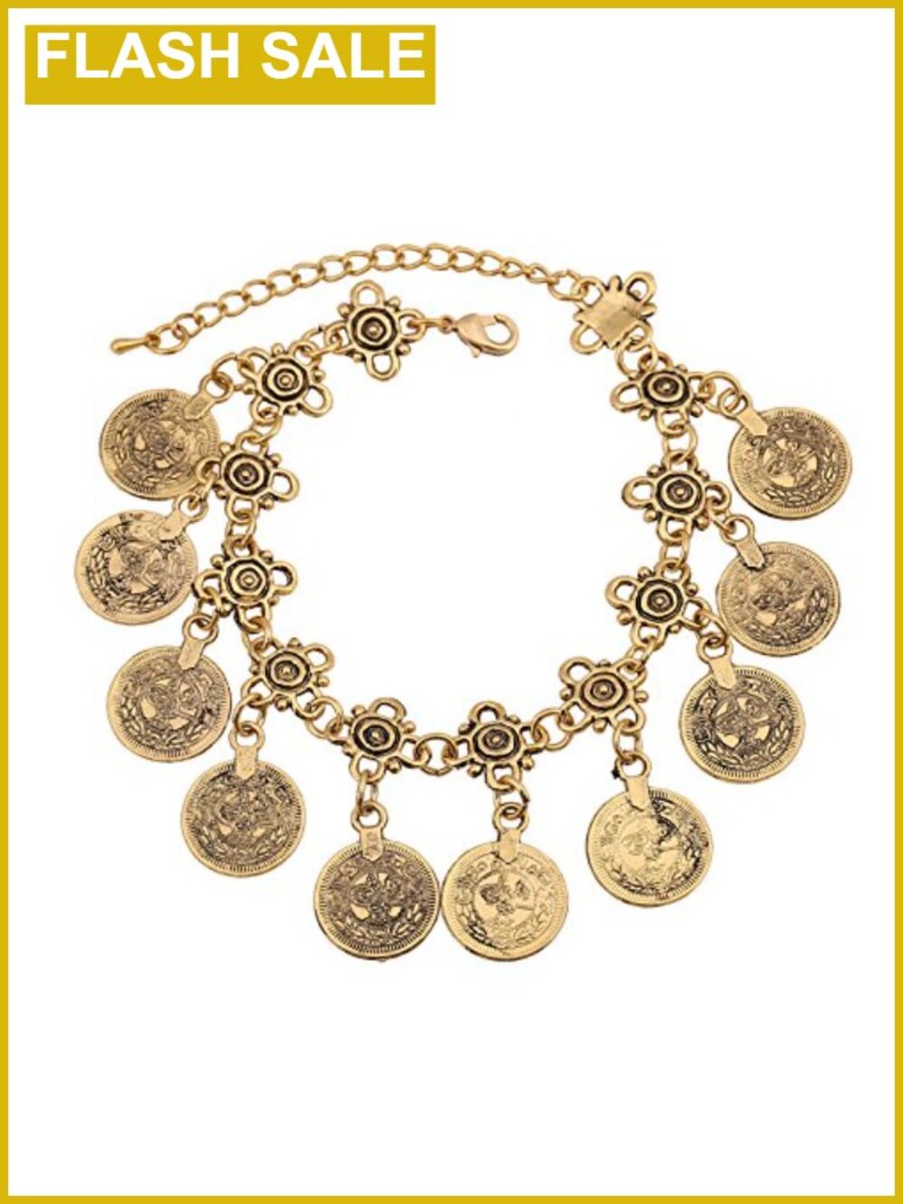 Vintage Engraved Coin Tassel Bracelet Anklet Bohemian Alloy Chain Jewelry